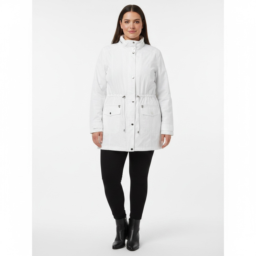 Style & Co. Sport White Lightweight Anorak Utility Jacket with Drawstring (L)